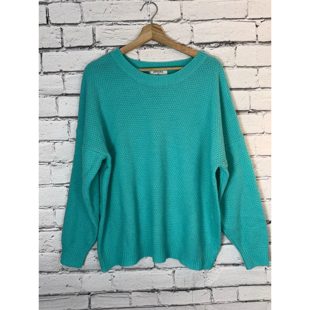 Women's ZENANA Sweater size 1X Teal Crew Neck Lightweight Sweater Spring Plus